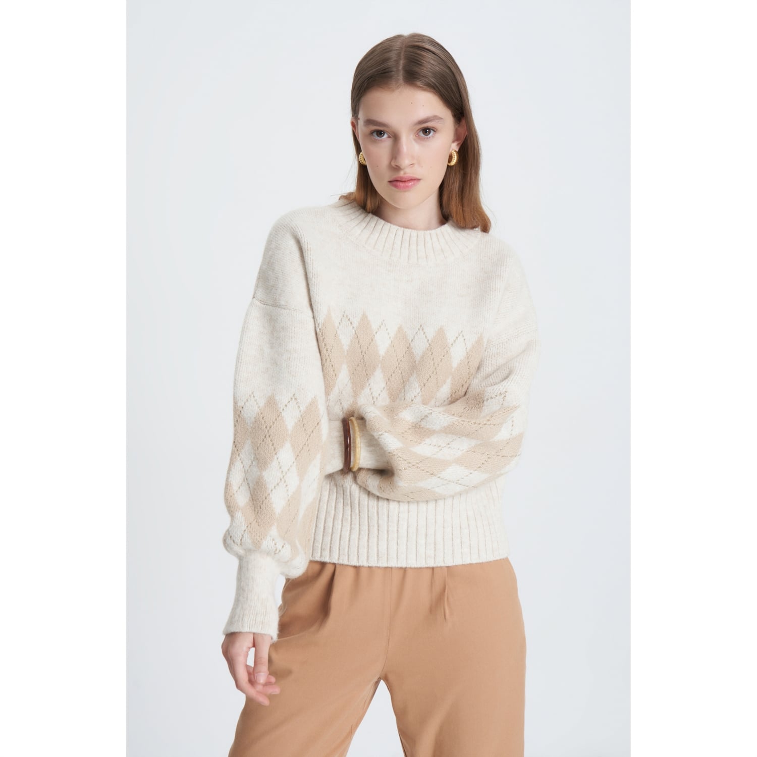 BAKLAVA DESENLİ BİSİKLET YAKA KAZAK