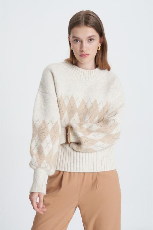  BAKLAVA DESENLİ BİSİKLET YAKA KAZAK