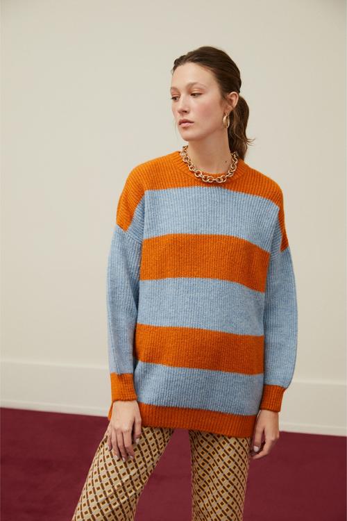  RENK BLOKLU ÇİZGİLİ KAZAK