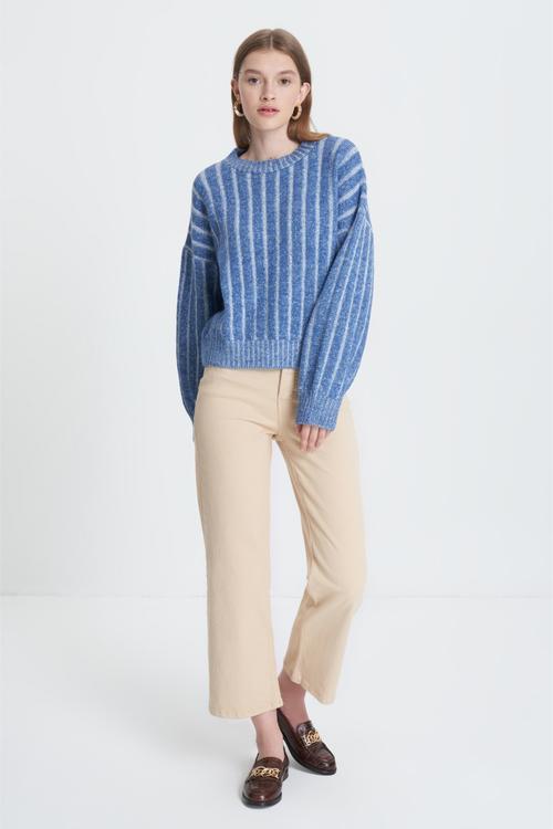  ÇİZGİLİ BİSİKLET YAKA TRİKO KAZAK