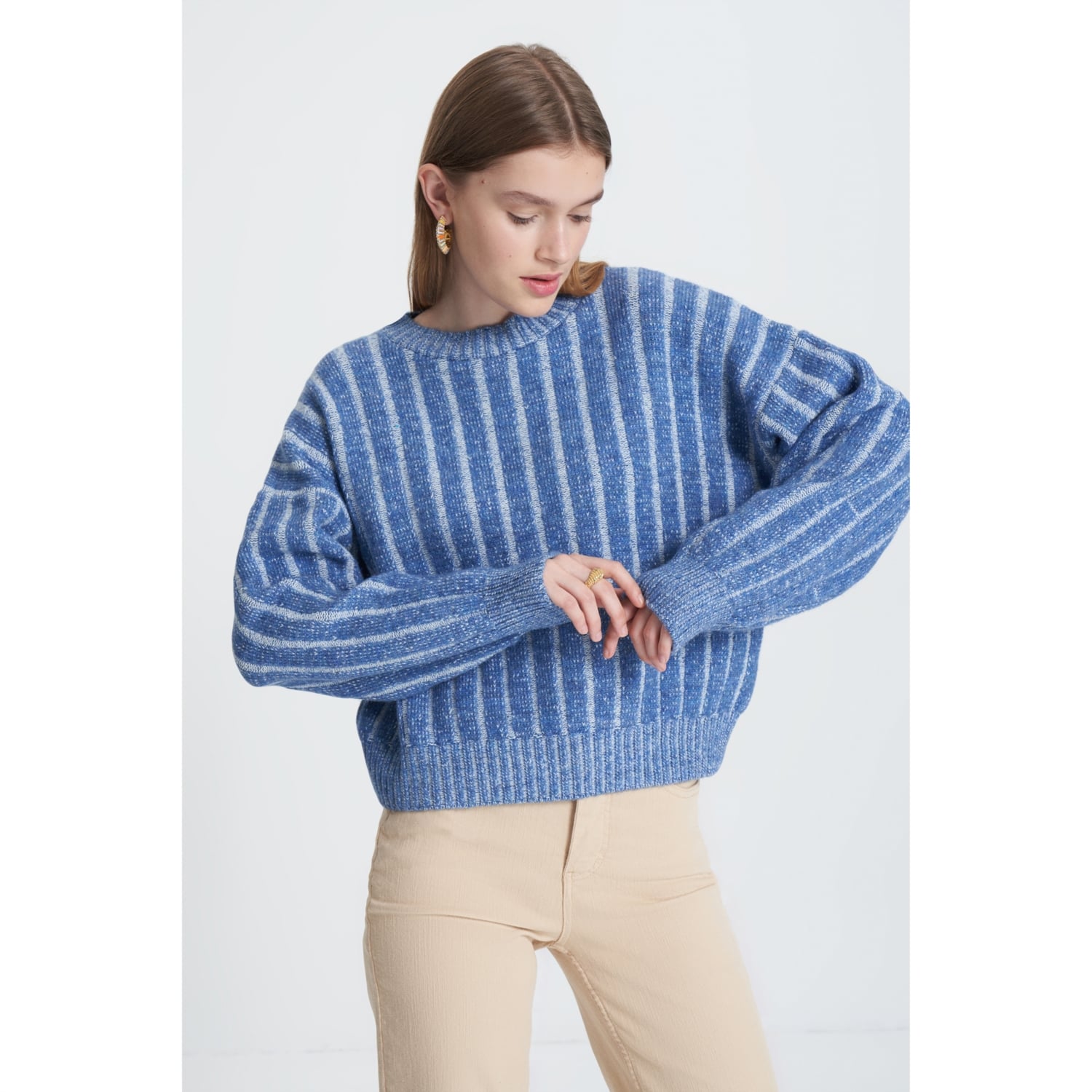 ÇİZGİLİ BİSİKLET YAKA TRİKO KAZAK