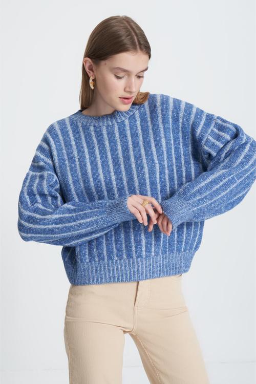  ÇİZGİLİ BİSİKLET YAKA TRİKO KAZAK