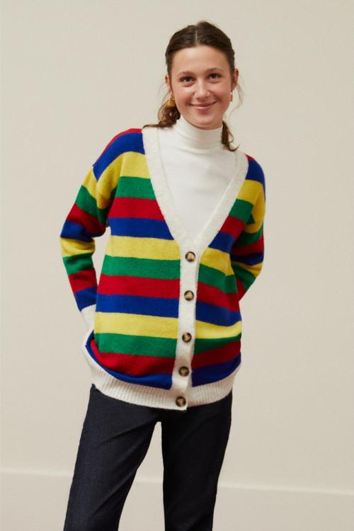  ÇİZGİLİ V YAKA TRİKO HIRKA