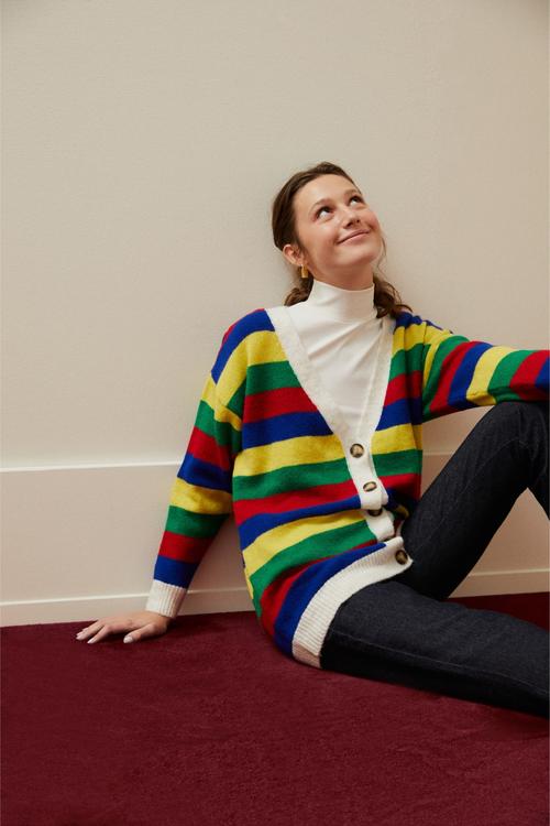  ÇİZGİLİ V YAKA TRİKO HIRKA