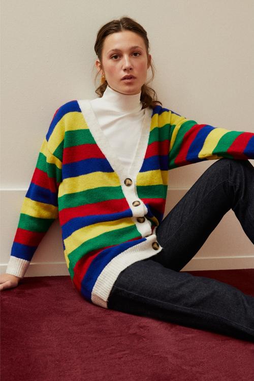  ÇİZGİLİ V YAKA TRİKO HIRKA