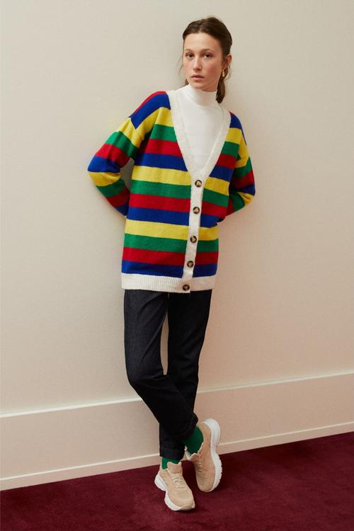  ÇİZGİLİ V YAKA TRİKO HIRKA