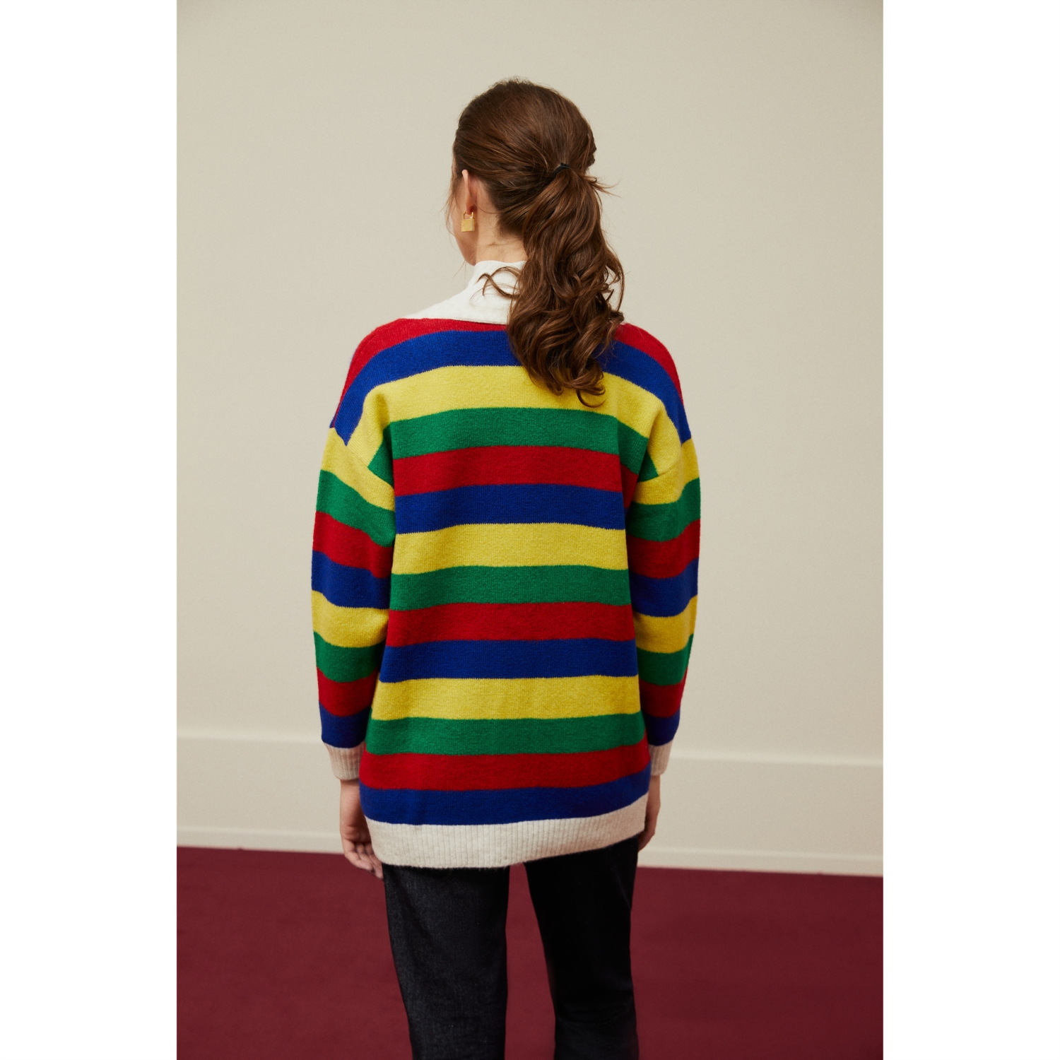 ÇİZGİLİ V YAKA TRİKO HIRKA