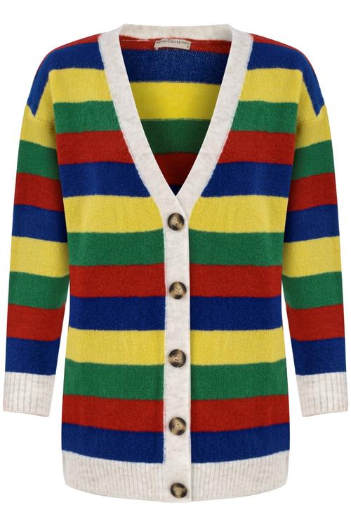  ÇİZGİLİ V YAKA TRİKO HIRKA