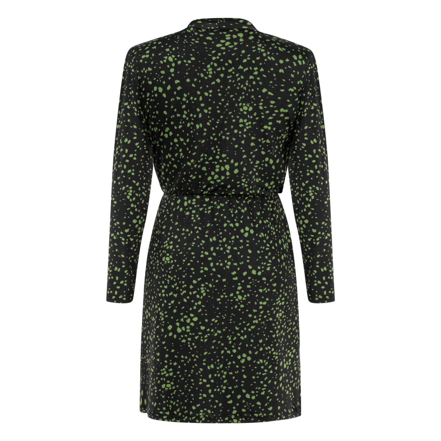 BASKILI UZUN KOLLU MİNİ KRUVAZE ELBİSE