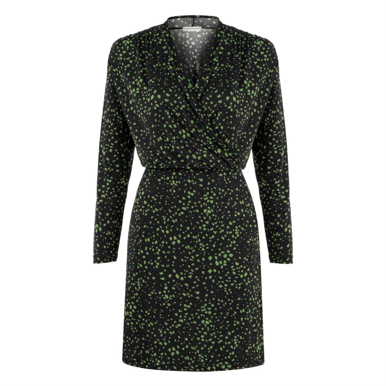 BASKILI UZUN KOLLU MİNİ KRUVAZE ELBİSE