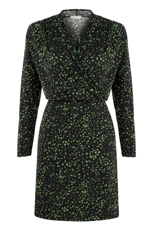  BASKILI UZUN KOLLU MİNİ KRUVAZE ELBİSE