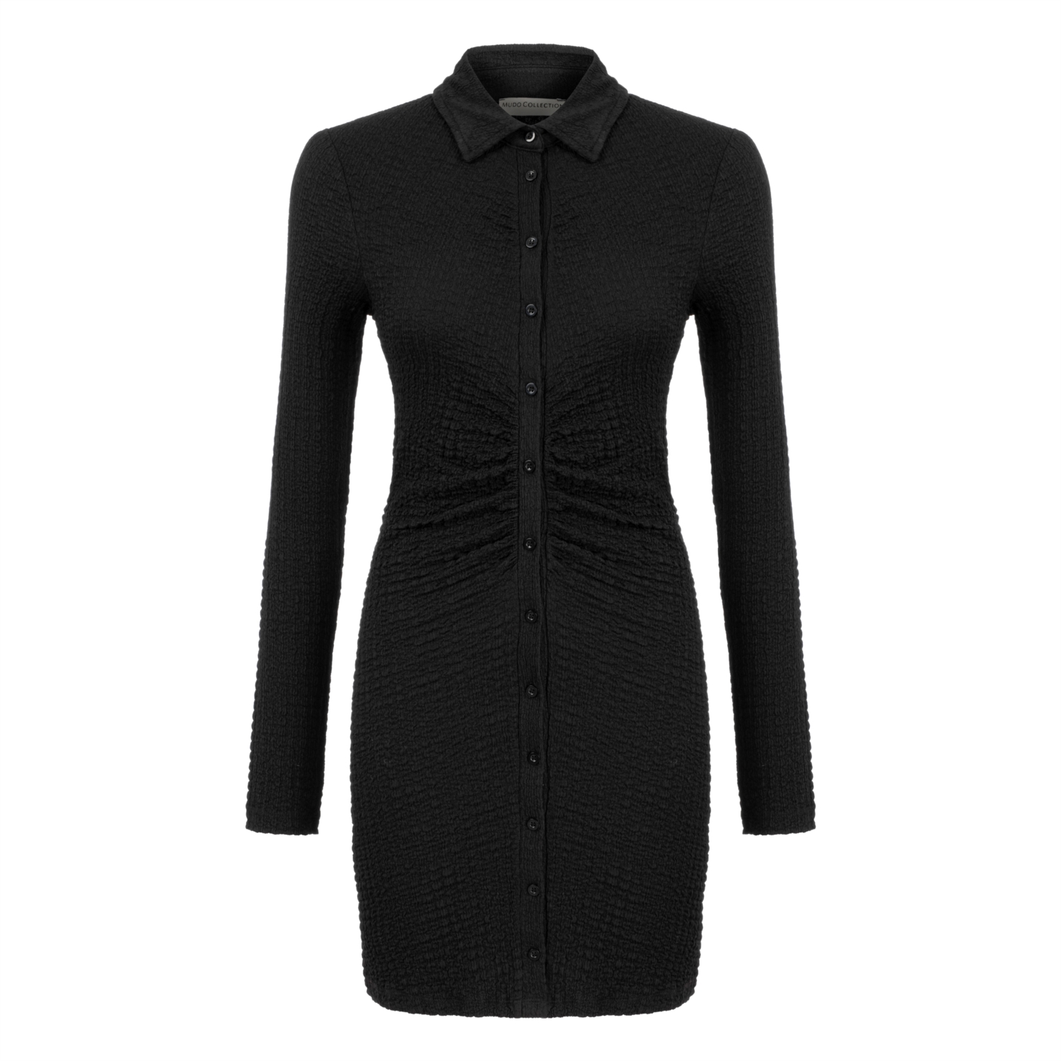 DÜĞMELİ UZUN KOLLU DAR KESİM MİNİ ELBİSE