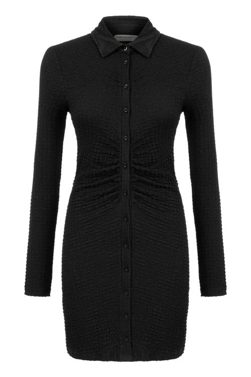  DÜĞMELİ UZUN KOLLU DAR KESİM MİNİ ELBİSE