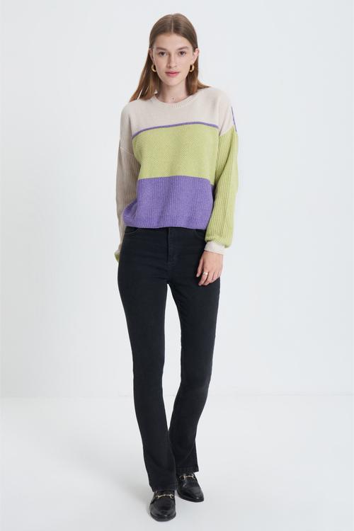  RENK BLOKLU BİSİKLET YAKA TRİKO KAZAK