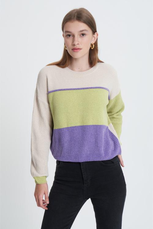  RENK BLOKLU BİSİKLET YAKA TRİKO KAZAK