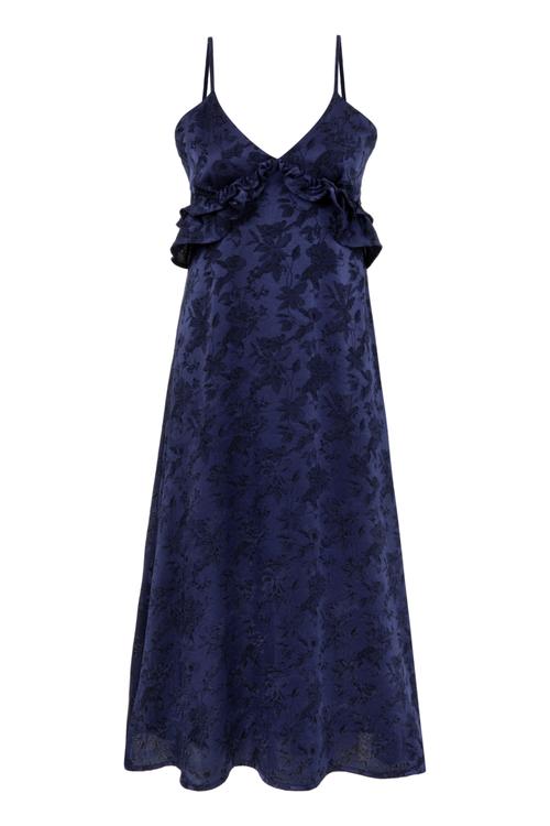  ÇİÇEK DESENLİ ASKILI PEPLUM MİDİ ELBİSE