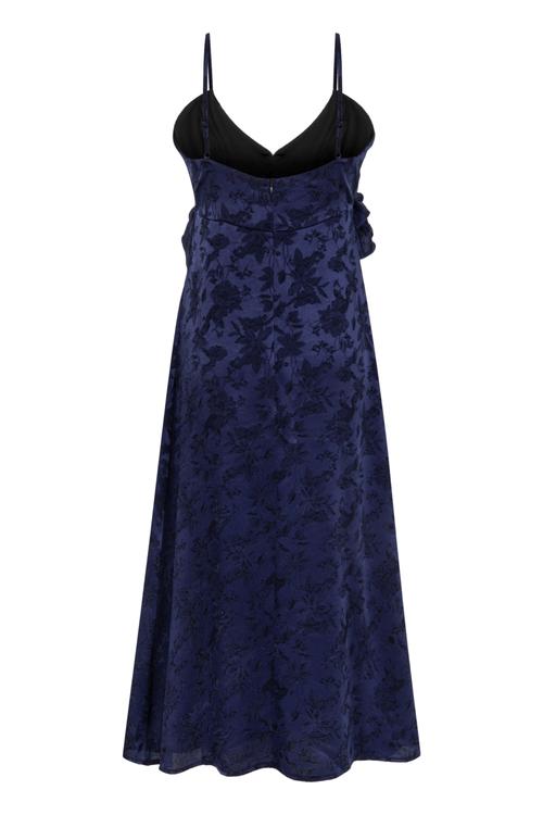  ÇİÇEK DESENLİ ASKILI PEPLUM MİDİ ELBİSE