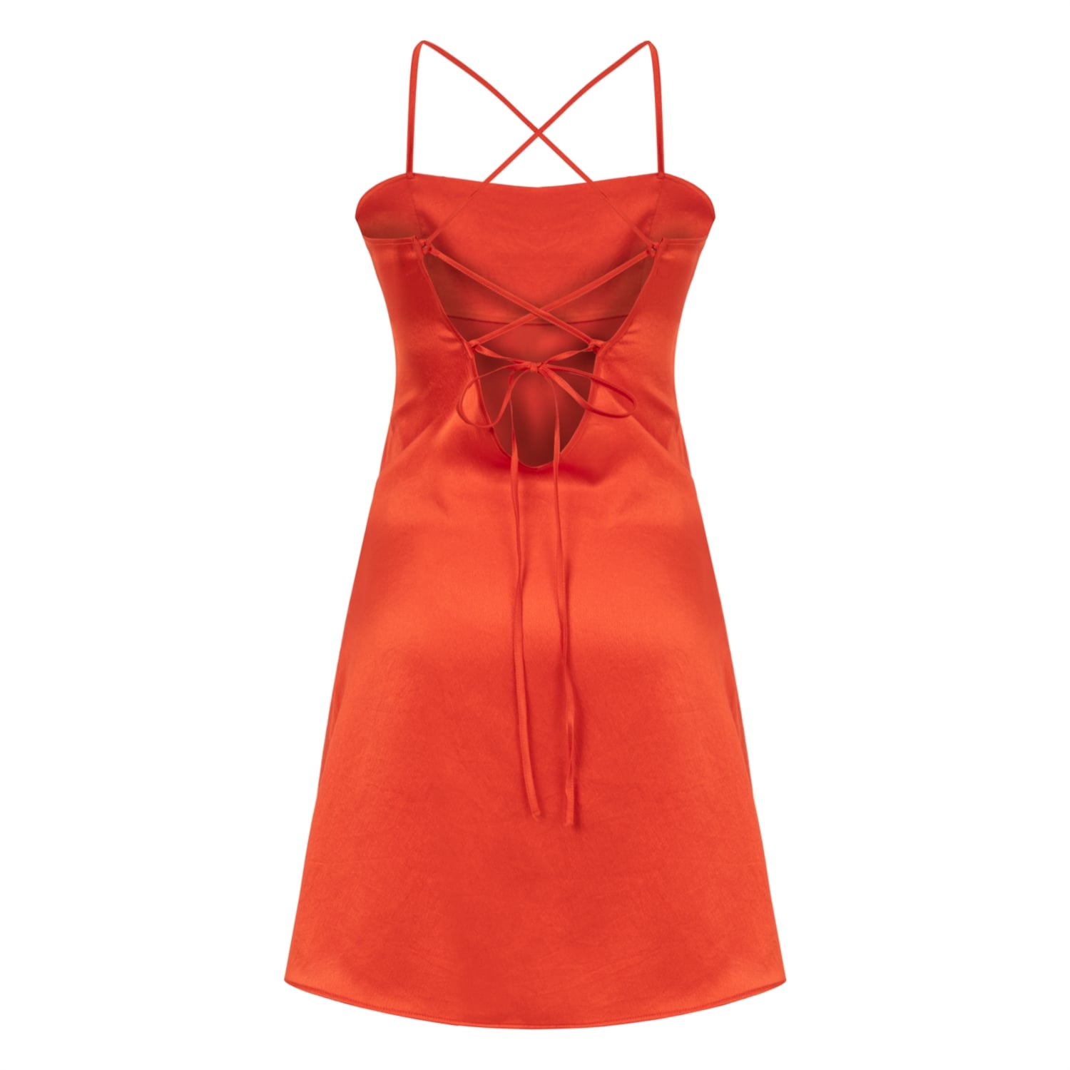 ÇAPRAZ ASKILI SATEN GÖRÜNÜMLÜ MİNİ ELBİSE