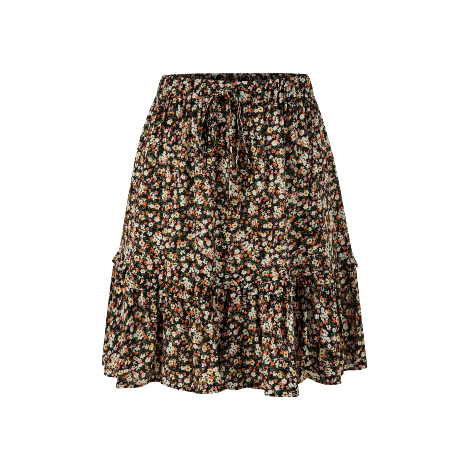 ÇİÇEK DESENLİ FIRFIRLI MİNİ ETEK