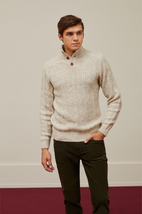  DİK YAKA SAÇ ÖRGÜLÜ TRİKO KAZAK