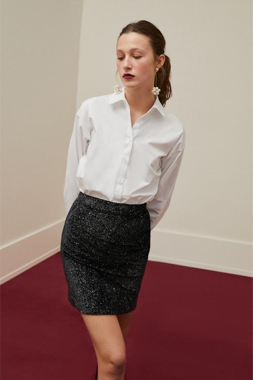  SİMLİ DRAPELİ A FORM MİNİ ETEK