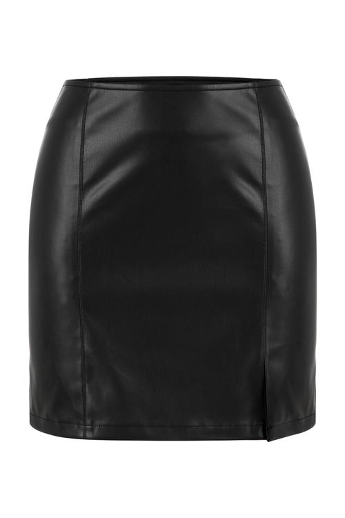  DERİ GÖRÜNÜMLÜ DAR KESİM MİNİ ETEK