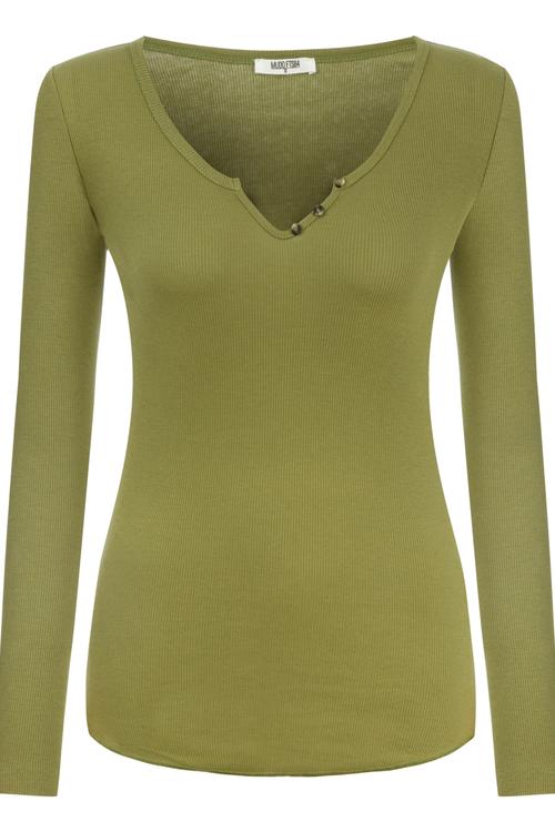  V YAKA UZUN KOLLU BASIC T-SHIRT