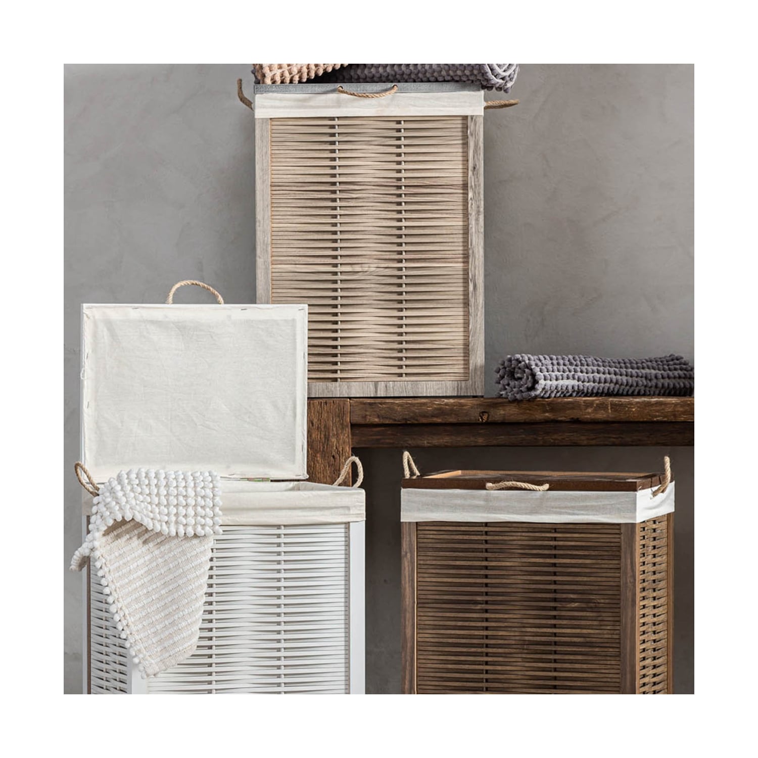 LENOSA AHŞAP ÇAMAŞIR SEPETİ  BEJ