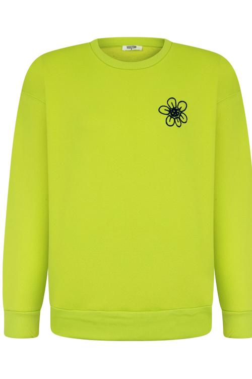  ÇİÇEK NAKIŞLI BİSİKLET YAKA SWEATSHIRT
