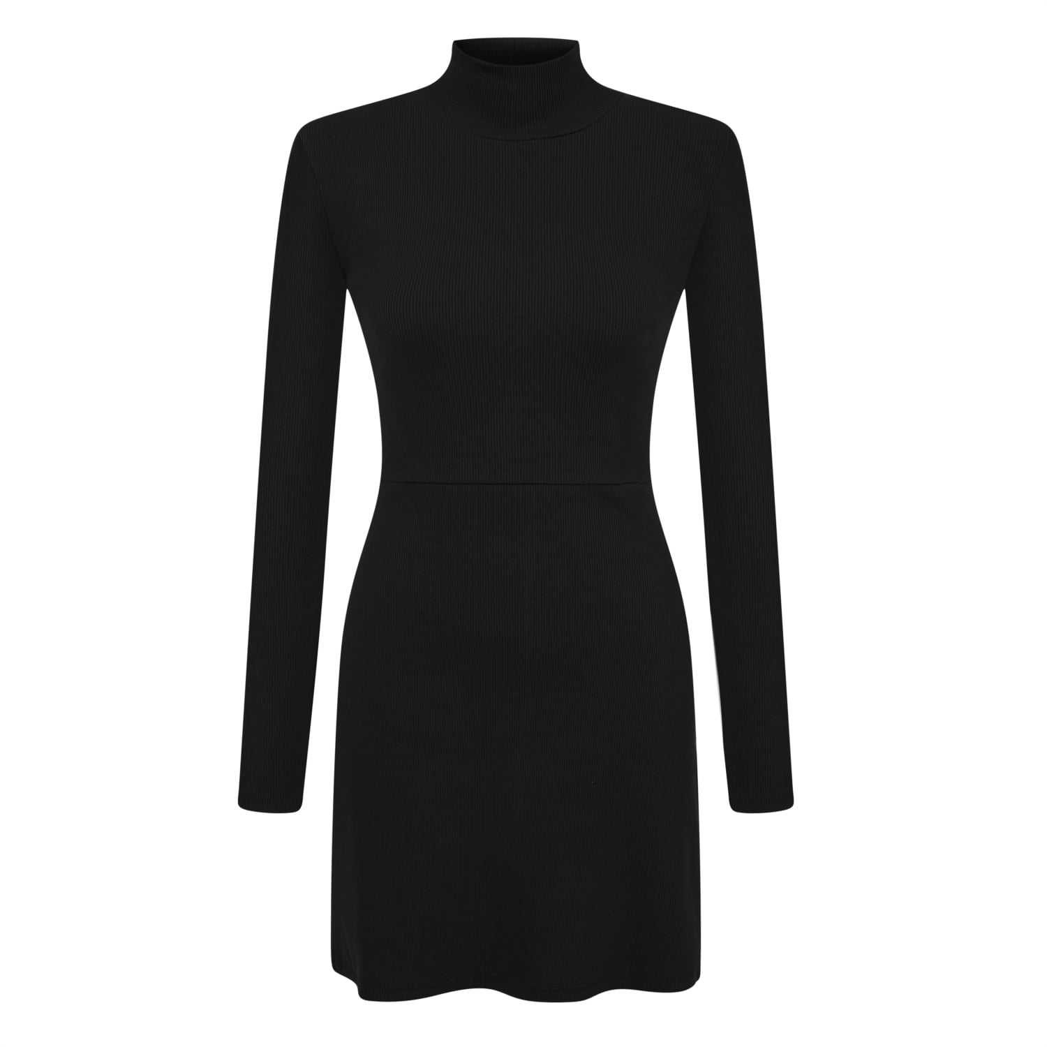 DİK YAKA UZUN KOLLU MİNİ ELBİSE