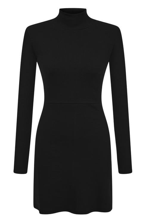  DİK YAKA UZUN KOLLU MİNİ ELBİSE