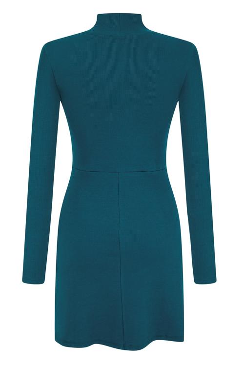  DİK YAKA UZUN KOLLU MİNİ ELBİSE