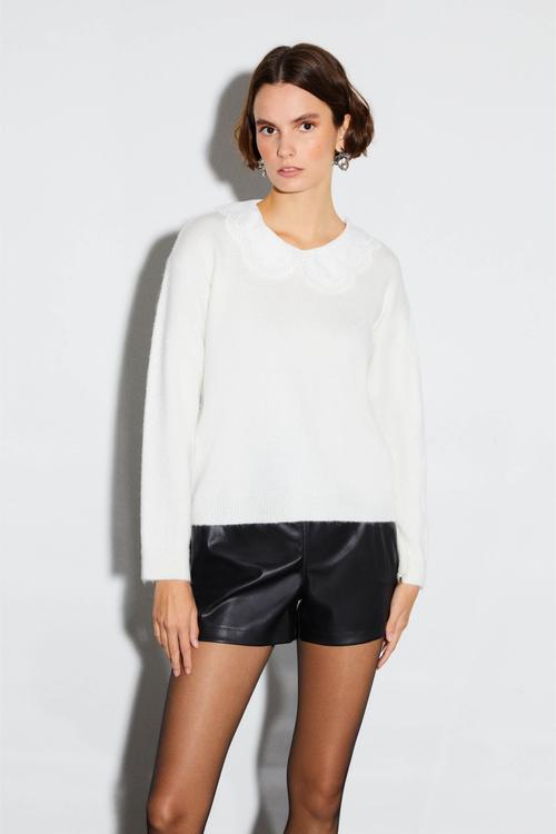  FİSTO İŞLEMELİ BEBE YAKA TRİKO KAZAK