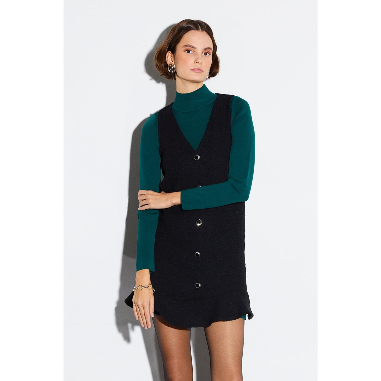 FIRFIRLI KOLSUZ A FORM MİNİ ELBİSE