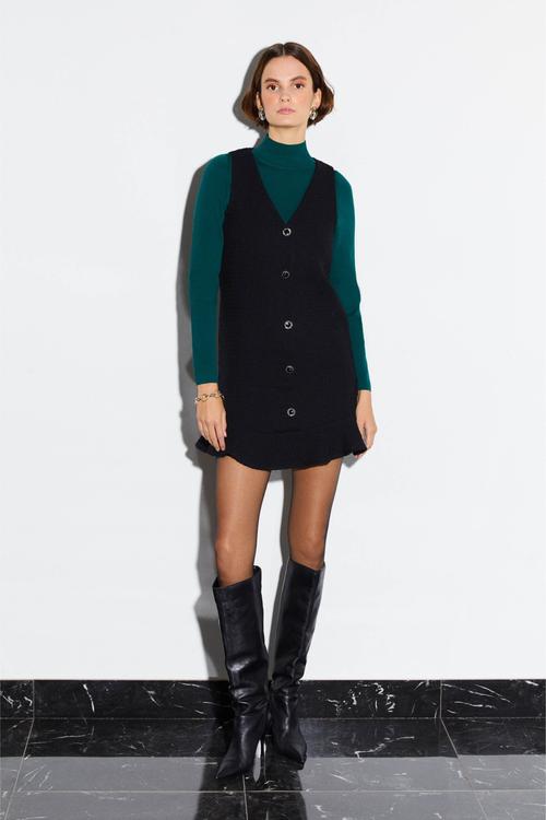  FIRFIRLI KOLSUZ A FORM MİNİ ELBİSE