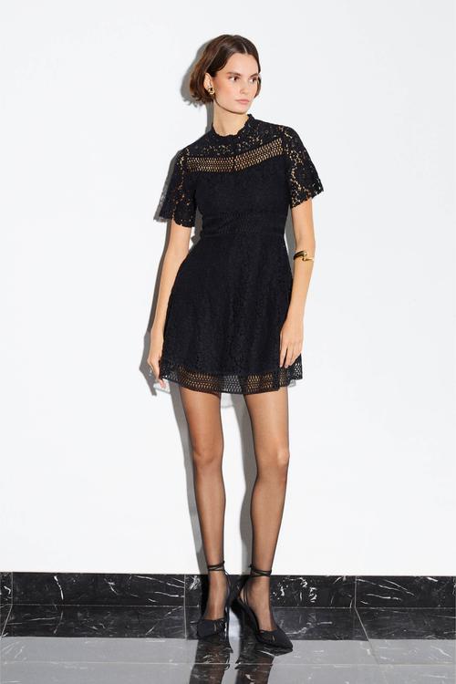  DANTELLİ KISA KOLLU MİNİ ELBİSE