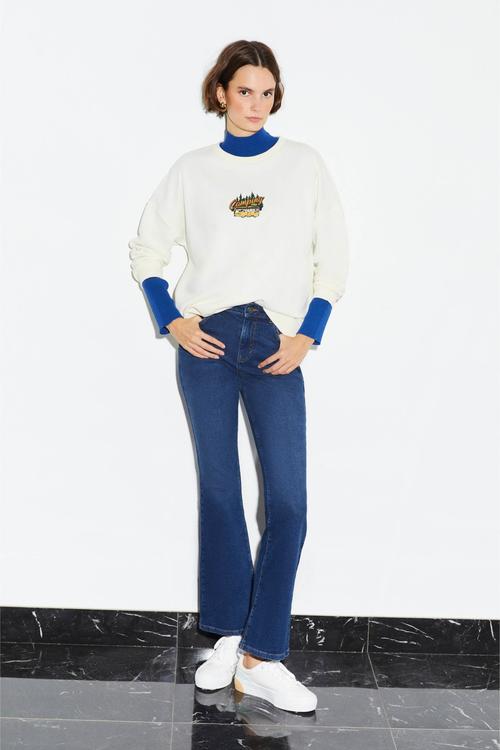  BASKILI BİSİKLET YAKA SWEATSHIRT