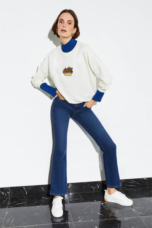  BASKILI BİSİKLET YAKA SWEATSHIRT