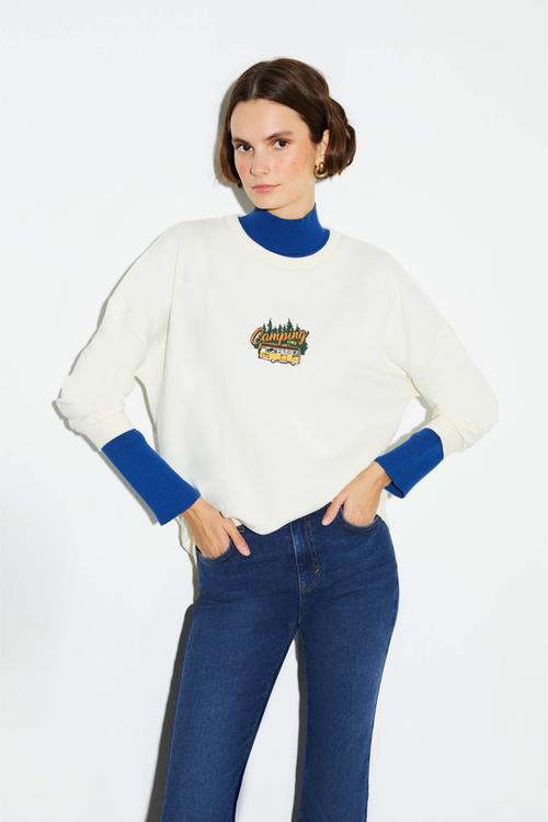  BASKILI BİSİKLET YAKA SWEATSHIRT