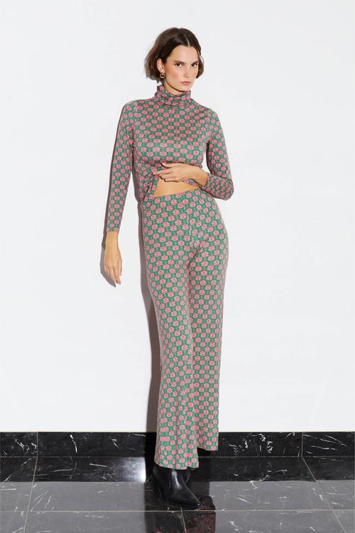  ÇİÇEK DESENLİ FLARE KESİM PANTOLON