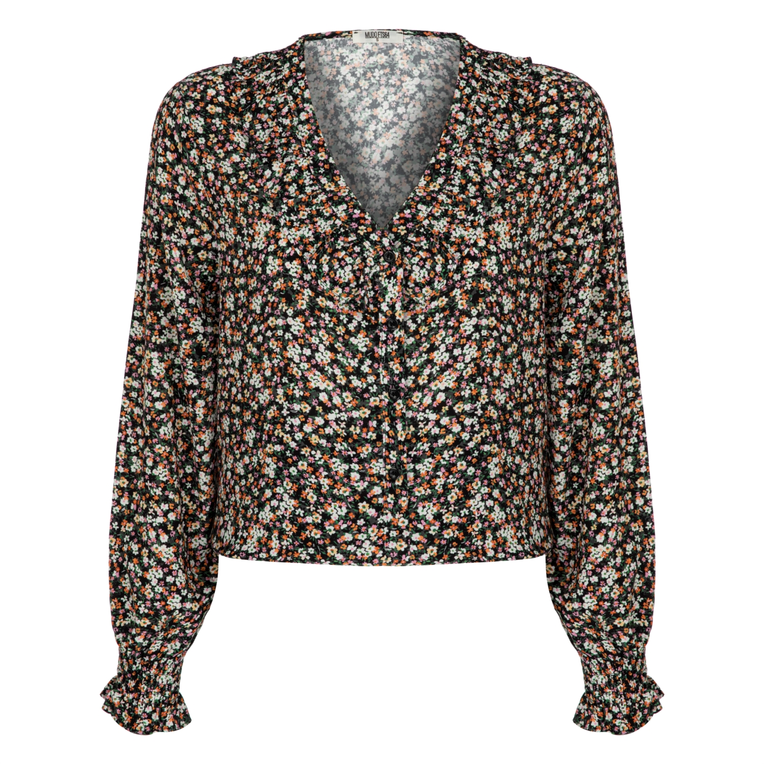 ÇİÇEK DESENLİ DÜĞMELİ BLUZ