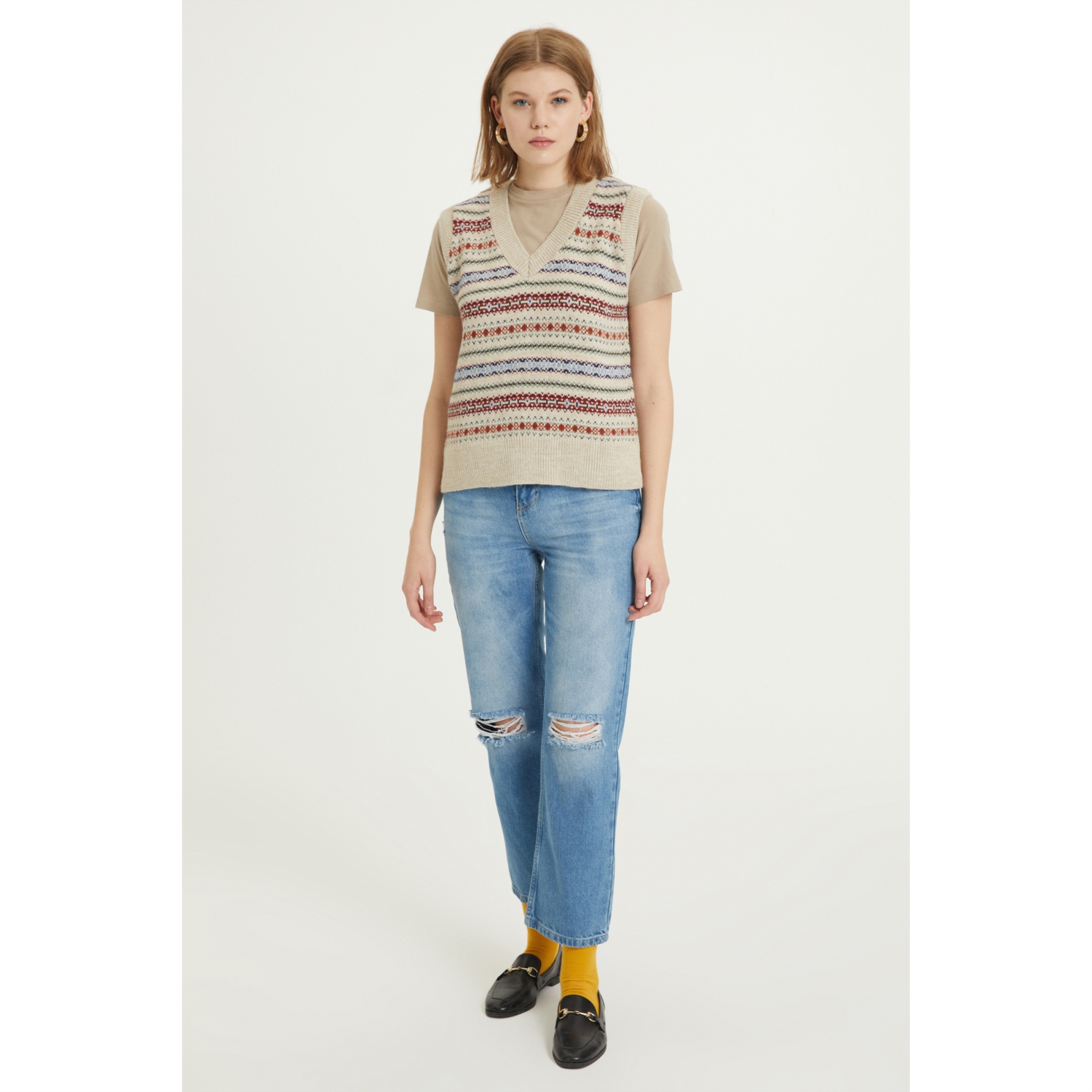 JAKARLI ETNİK V YAKA TRİKO SÜVETER