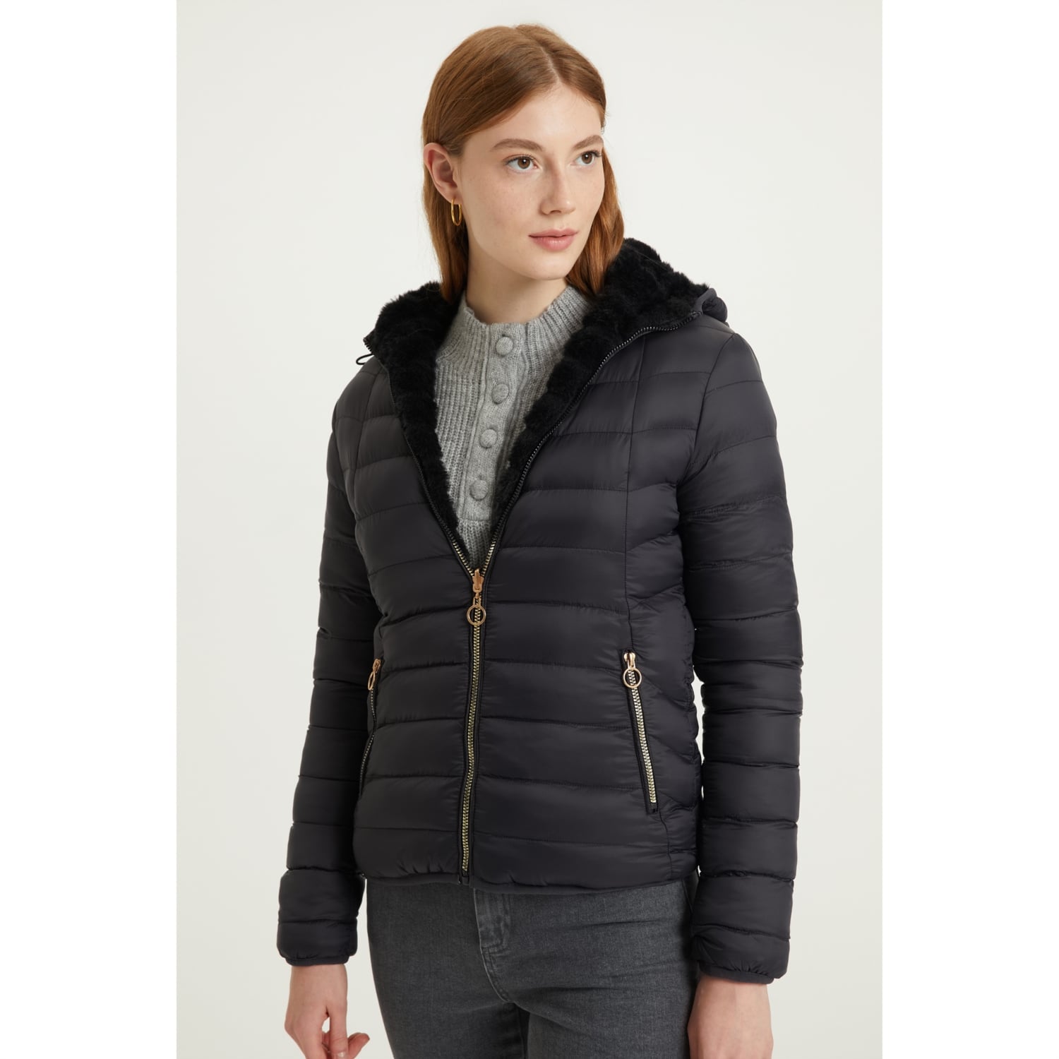 PELUŞ ÇİFT TARAFLI KAPİTONELİ MONT