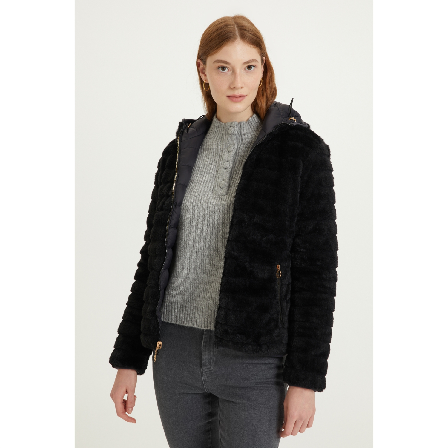 PELUŞ ÇİFT TARAFLI KAPİTONELİ MONT