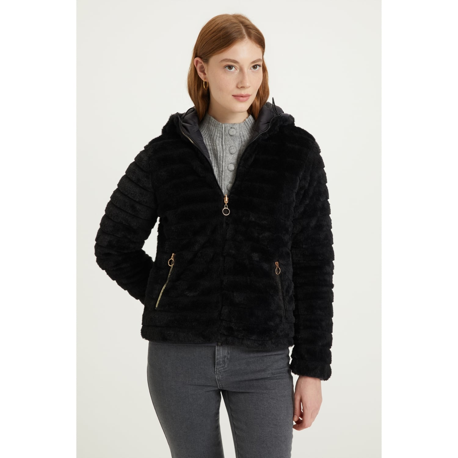 PELUŞ ÇİFT TARAFLI KAPİTONELİ MONT