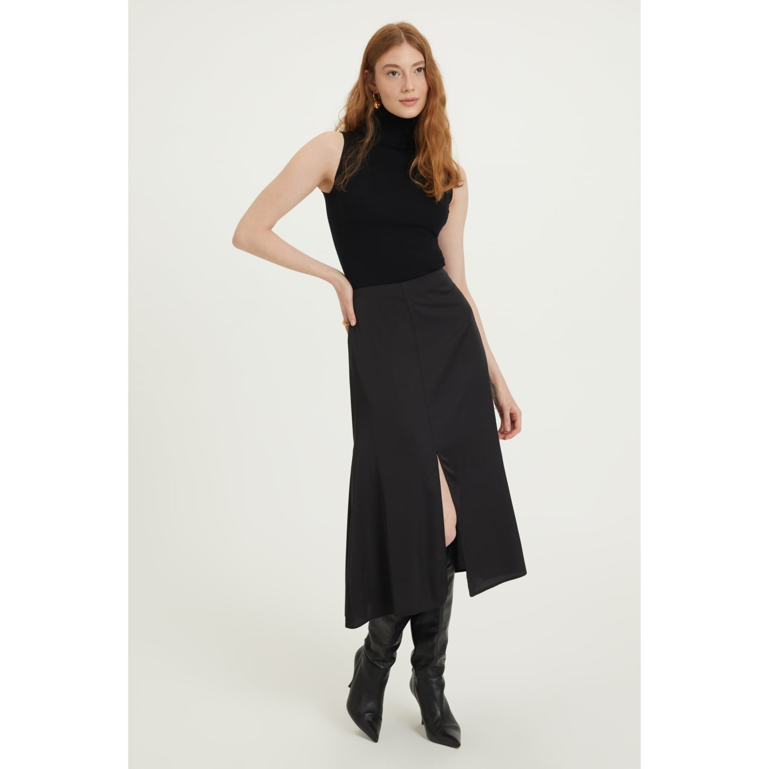 YIRTMAÇLI A FORM MİDİ ETEK