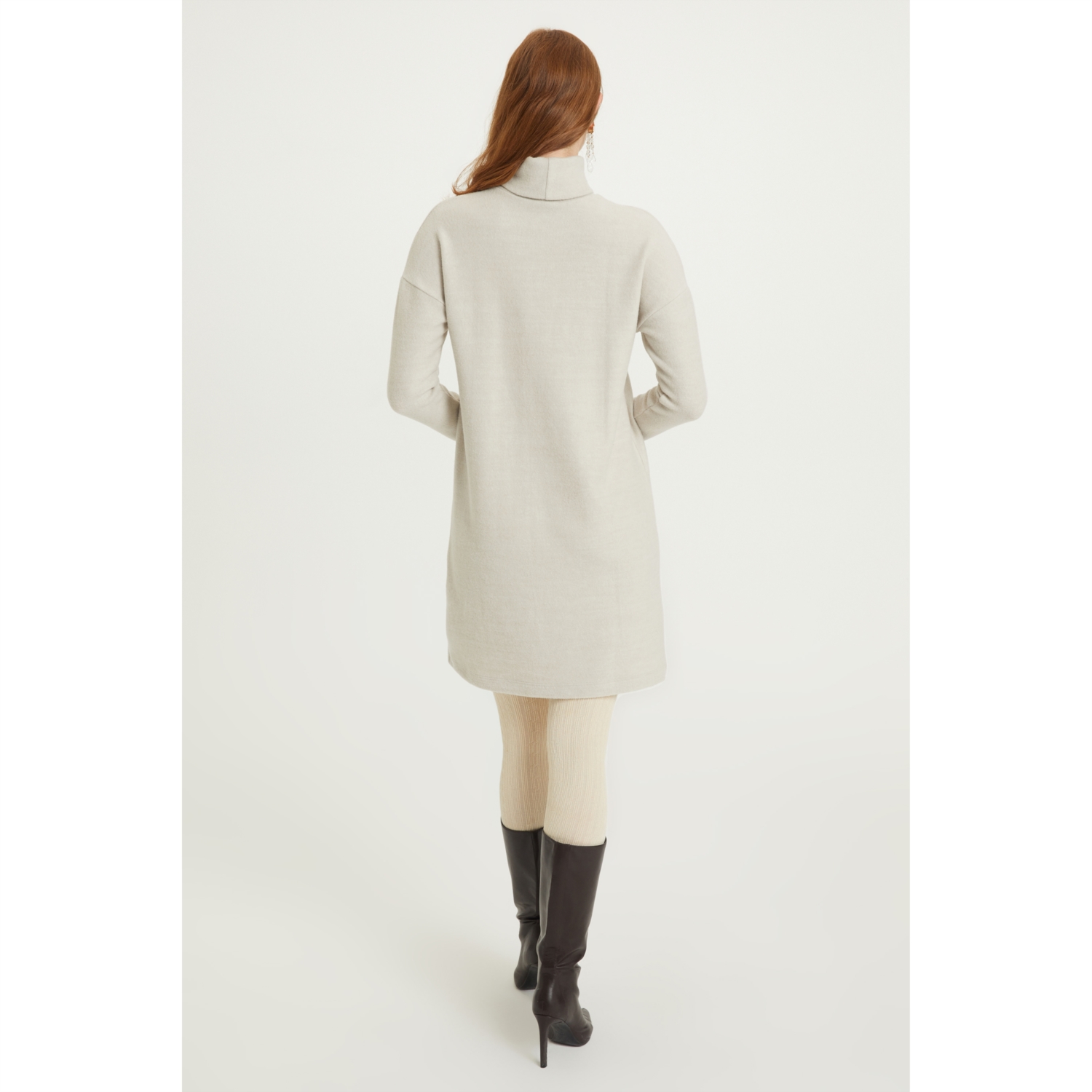 BALIKÇI YAKA DÜZ KESİM MİNİ TRİKO ELBİSE