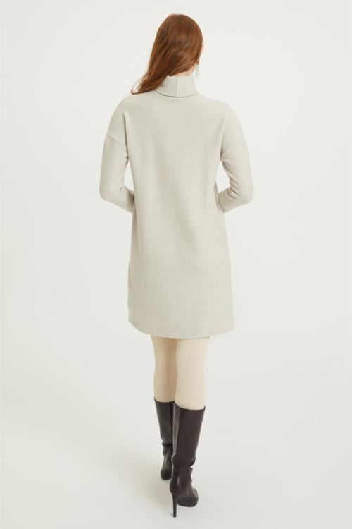  BALIKÇI YAKA DÜZ KESİM MİNİ TRİKO ELBİSE