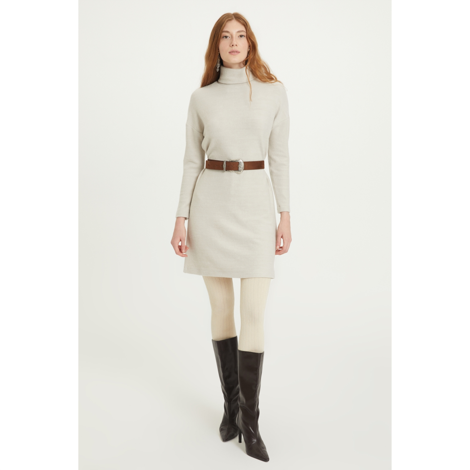 BALIKÇI YAKA DÜZ KESİM MİNİ TRİKO ELBİSE