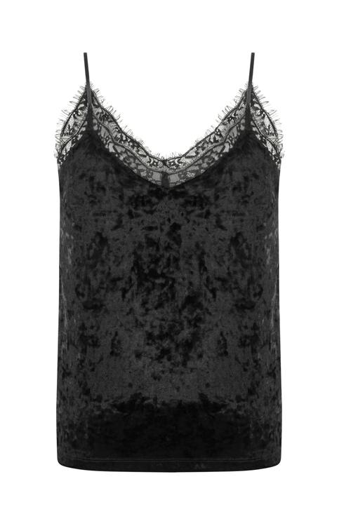  ASKILI DANTEL DETAYLI KADİFE BLUZ